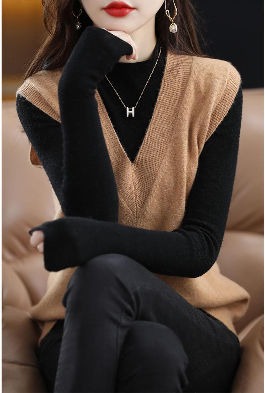 Women's V-Neck Knitted Sweater Vest 100% Merino Wool Lightweight Sleeveless Pullover Basic Blouse Short Tops - Image 2