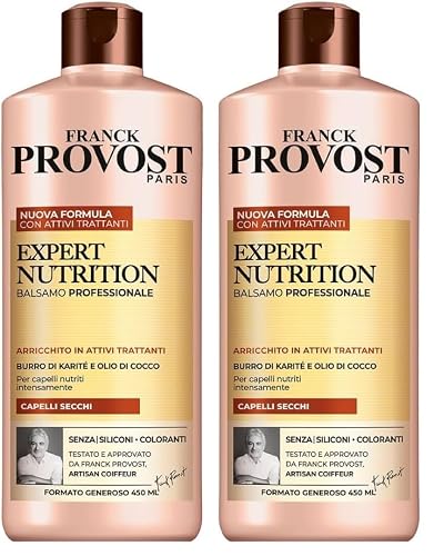 Franck Provost, Expert Nutrition, Balsamo Professionale Per Capelli Secchi, Effetto Nutriente, Con Burro di Karité e Olio di Cocco, 450 ml (Confezione da 2)