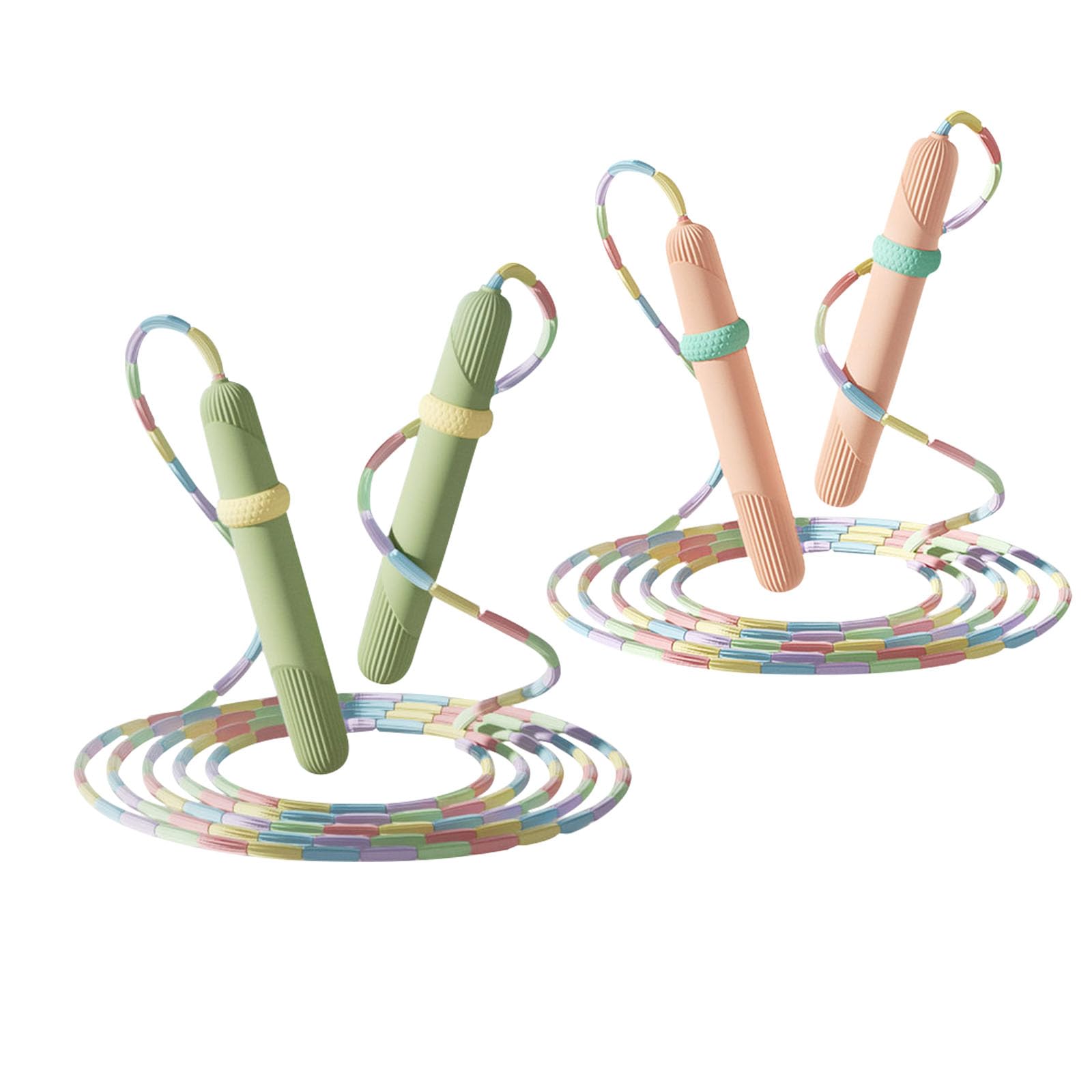 Beaded Jump Rope 2 Pack, ACEONE Segmented Skipping Rope for Kids Adults, Adjustable Tangle-Free Toddler Jumping Rope for Fitness Exercise Training (Green+Pink)