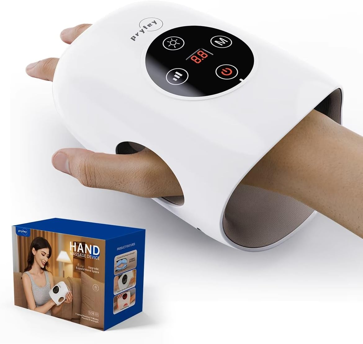 Hand Massager, 9 Modes 9 Intensities Hand Massage, Cordless Hand Massager for Arthritis and Carpal Tunnel, Gift for Men Women Parents Relaxation at Office,White White-1