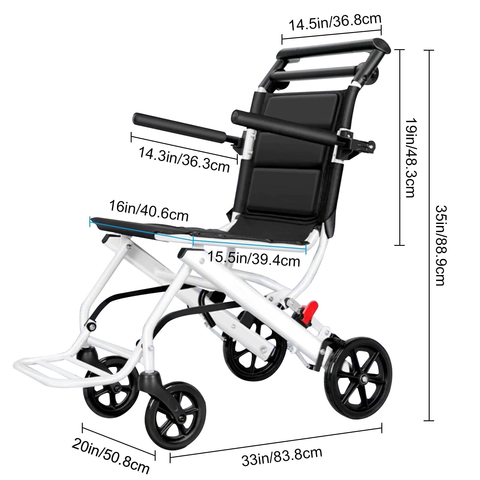 Sedia a rotelle pieghevole ultra leggera, in lega di acciaio al carbonio, con manubrio girevole a 360°, pneumatici in PU, 8,2 kg, compatta per viaggi, ideale per anziani e disabili