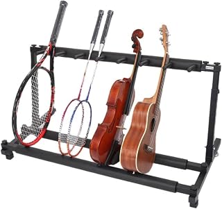 FAXIOAWA Foldable Tennis Racket Holder, Multifunctional Large Storage Organizer Rack for Badminton Rackets/Violins/Ukuleles/Guitars, Height Adjustable, Black (Black 75x30x72cm)