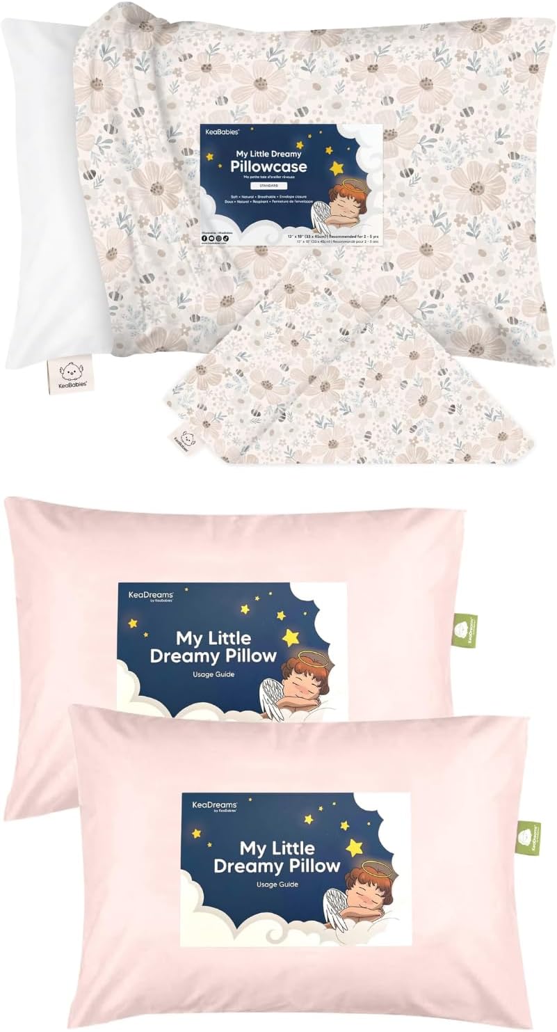 KeaBabies Toddler Pillowcase for 13X18 Pillow and 2-Pack Toddler Pillow - Toddler Pillow Case for Boy, Kids - Kids Pillows, Soft Cotton Toddler Pillows for Sleeping