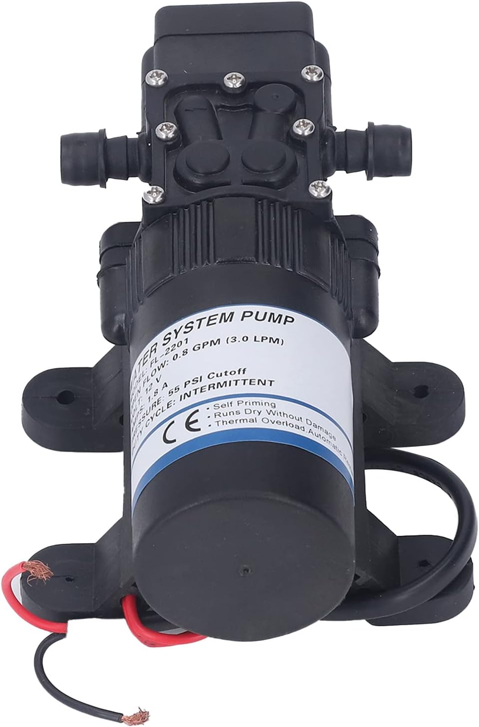 FL 2201 Pump, 12V Pump, 08GPM. Rate with Pressure, Self Priming Pump for RV Yacht Watering, Agricultural Spraying, and, Strong Copper Motor, 55PSI