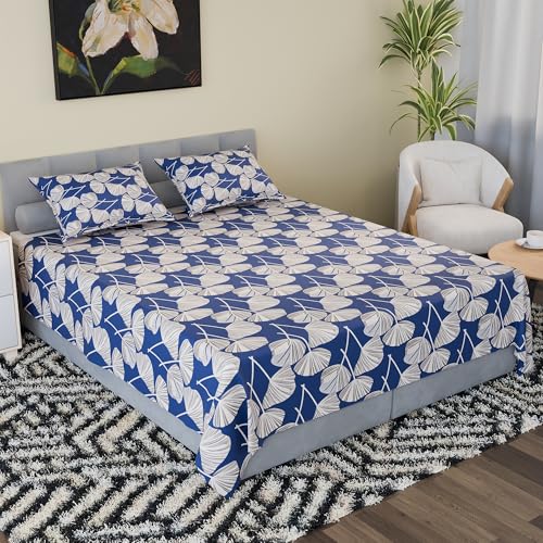 Image of Kuber Industries Cotton 144 TC Double Bedsheet With 2 Pillow Covers | Machine Washable Soft Bedsheet For Living Room, Home & Hotels | Patta Print - Blue