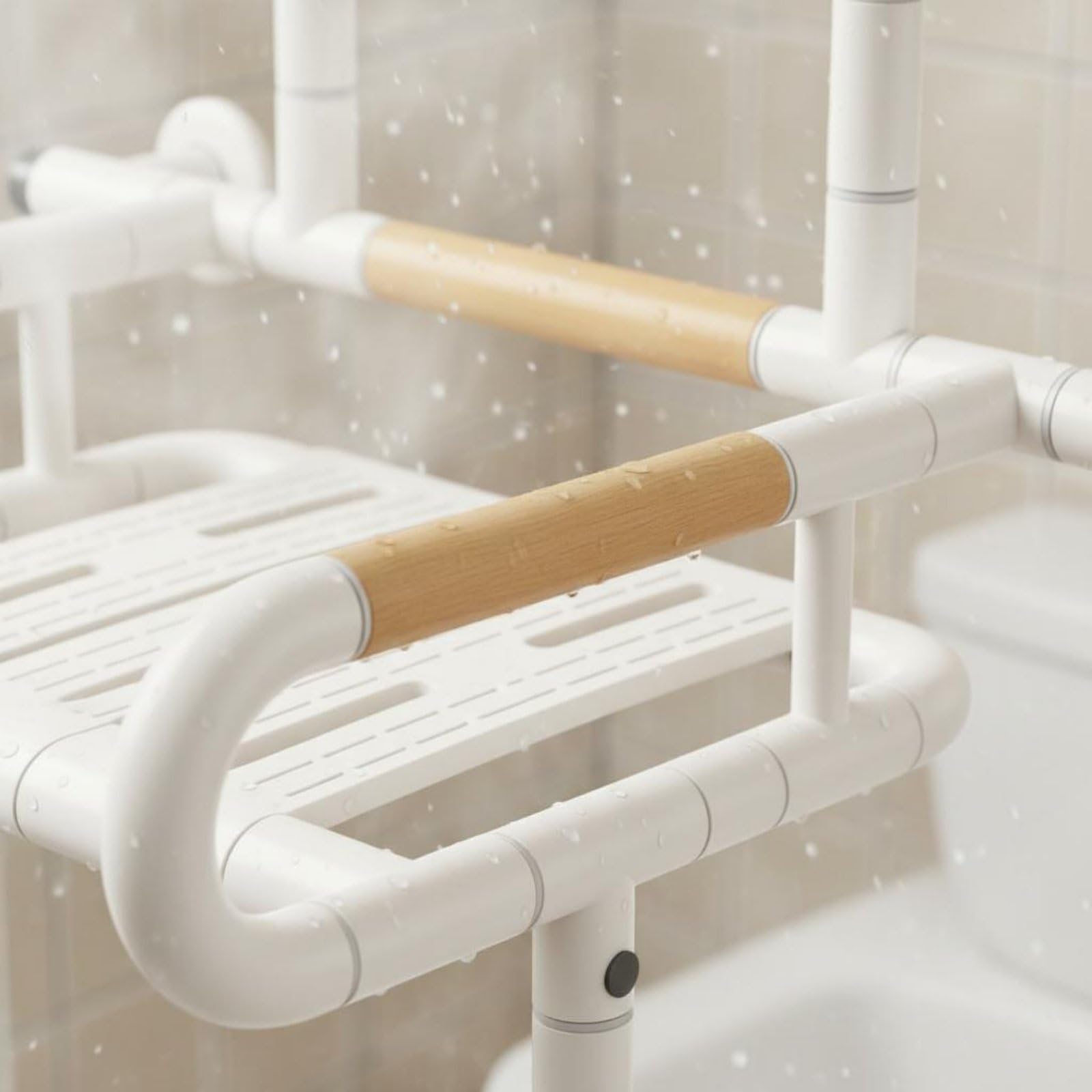 Asiento de Ducha Plegable Silla de Baño Taburete de Ducha Banco de Baño con Estructura de Pared Estable y Reposabrazos, Taburete Plegable De Pared Sin Respaldo