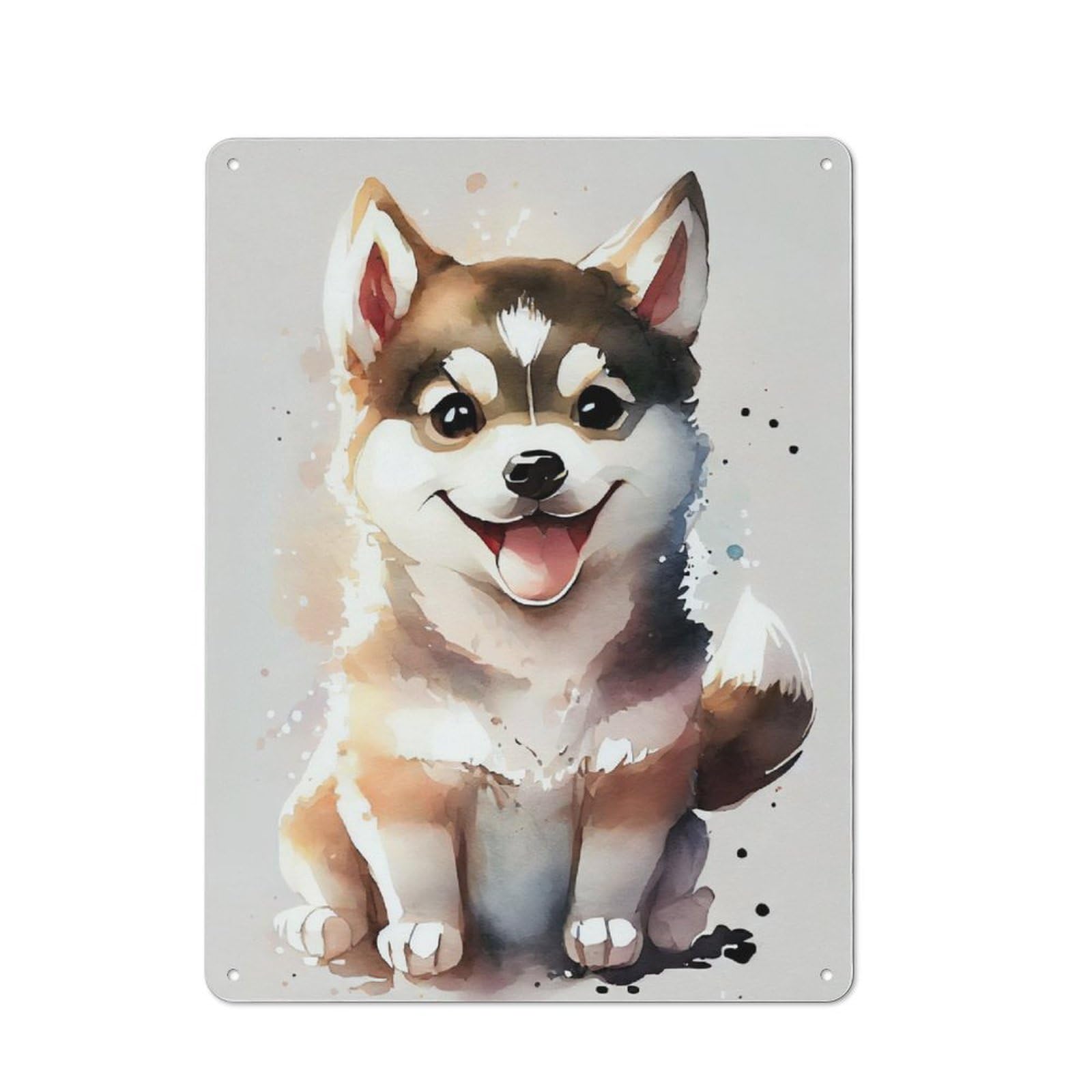 Junmoney Husky Watercolor Cute Tin Wall Plaque 40X30cm With For Kitchen Or Home Bar, Metal Sign Decor For Dining Areas And Home Bars