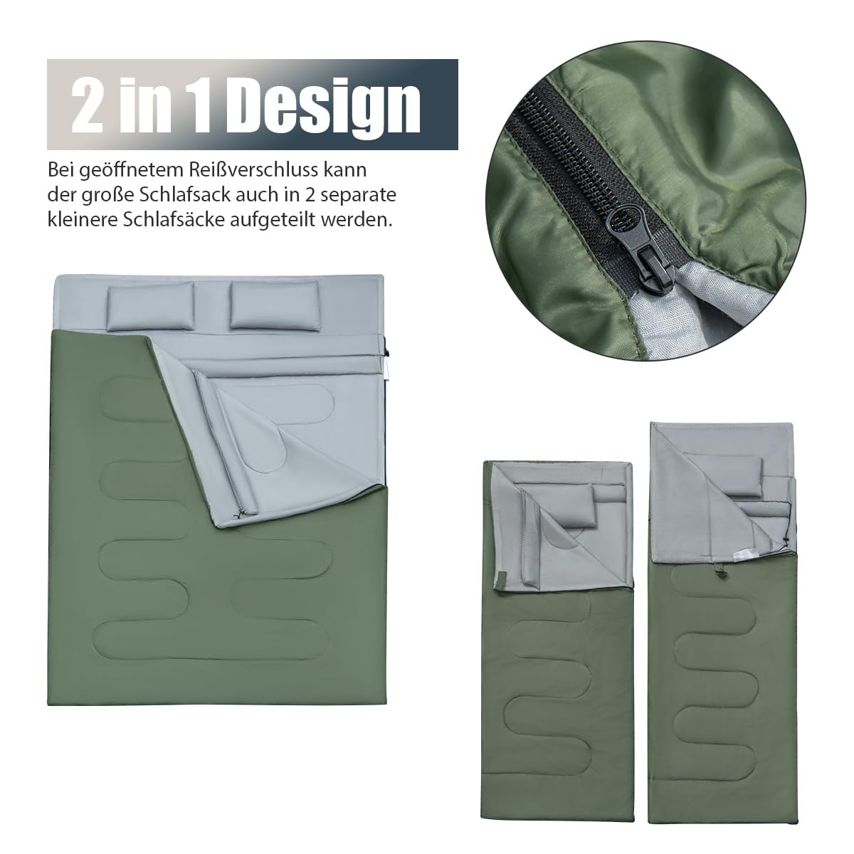 SOARS Schlafsack Doppelschlafsack 2 Personen, Deckenschlafsack mit 2 Kissen & Tragetasche, wasserdichter Winterschlafsack Erwachsene, Schlafsäcke Outdoor für Camping, Wandern Reisen