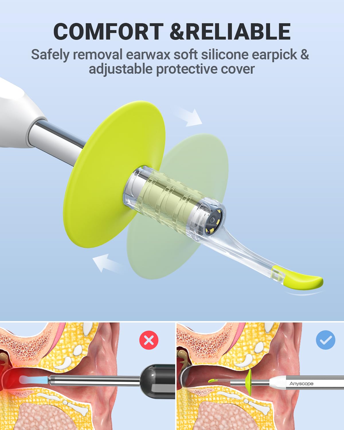 Otoscopio digital con giroscopio, cámara de oído HD con herramientas de eliminación de cera, otoscopio de video con luz, compatible con iPhone y Android (plateado)