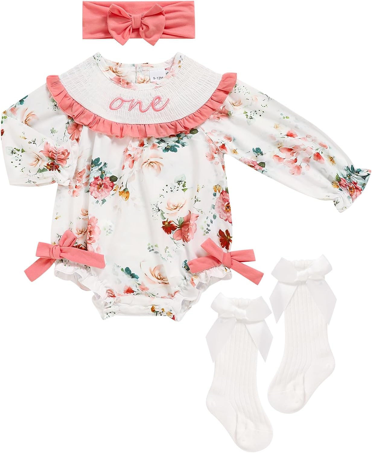 GRNSHTS Baby Girl 1st Birthday Outfits One Year Old Printed Romper Embroidery Bodysuit Cake Smash Clothes