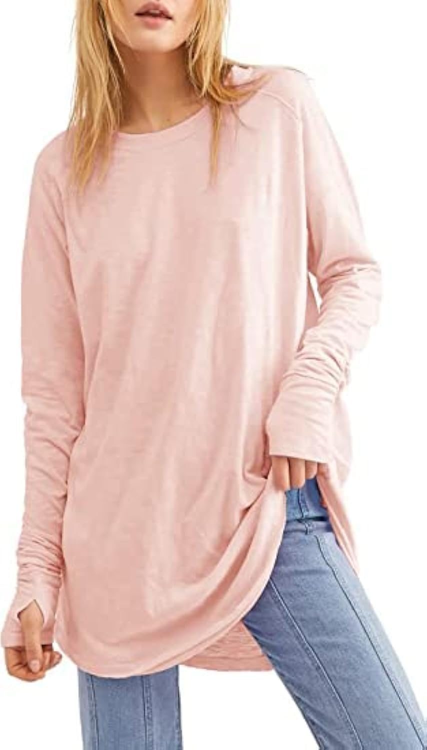 Ebifin Damen Langarmshirt Oversize Longshirt mit Daumenloch | Pullover,Tunika,Langarm,Loose Fit,Casual,Basic,Lang,Top,Longsleeve,Longpulli,Sweatshirt,Oberteil
