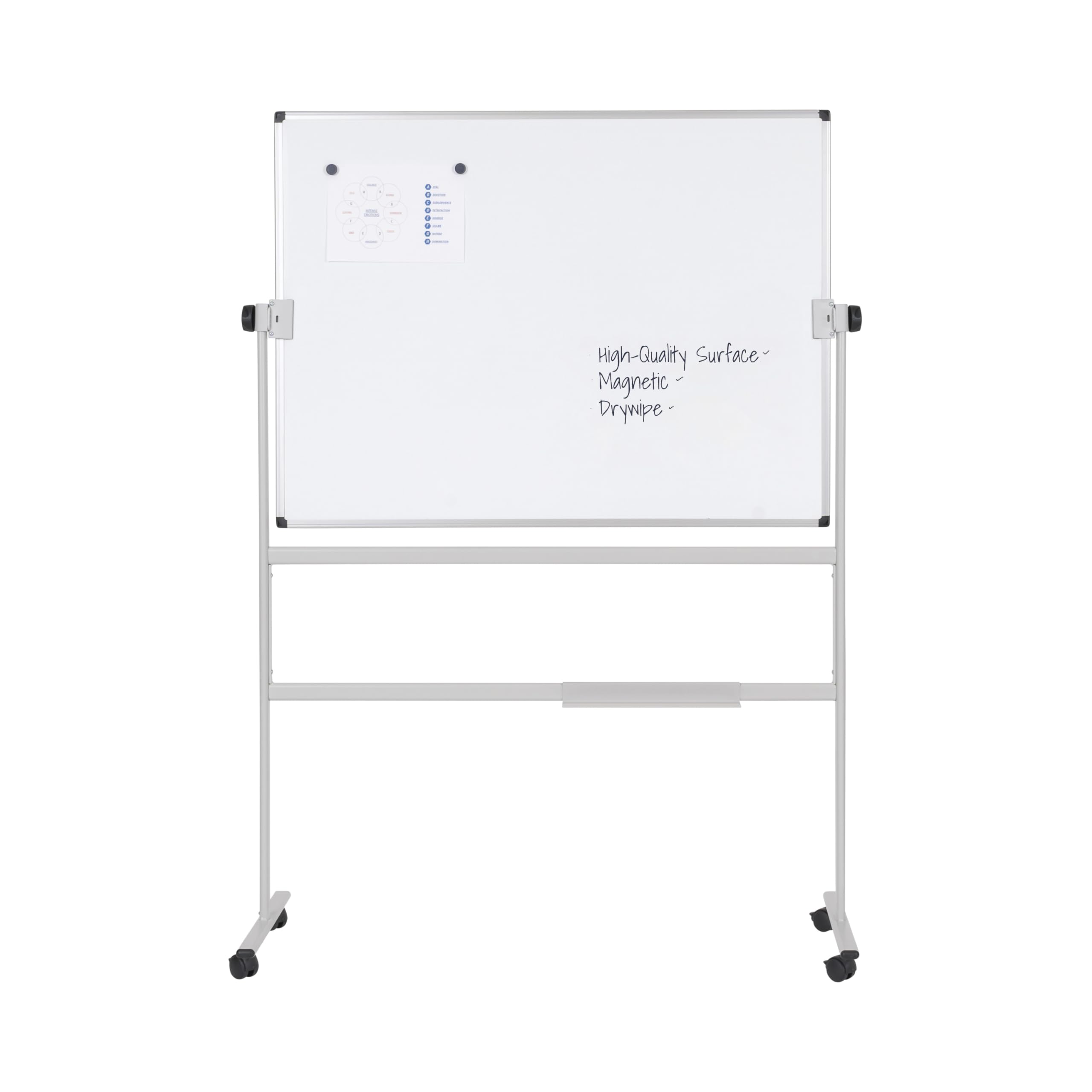 Bi-Office Pizarra Blanca Móvil,105x75cm, superficie doble cara de acero lacado, estructura de acero