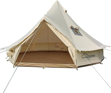 DANCHEL OUTDOOR B5PROA 4 Season Canvas Bell Tent - No Center Pole, Roomy Canvas Yurt Tent with Stove Jack for 4-6 Person All Year Camping