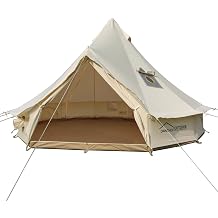 DANCHEL OUTDOOR B5PROA 4 Season Canvas Bell Tent - No Center Pole, Roomy Canvas Yurt Tent with Stove Jack for 4-6 Person All Year Camping
