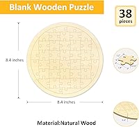 Vista 5 de Rompecabezas en blanco de forma redonda con 38 piezas para dibujar, cada pieza es única, rompecabezas de madera en blanco con bandeja