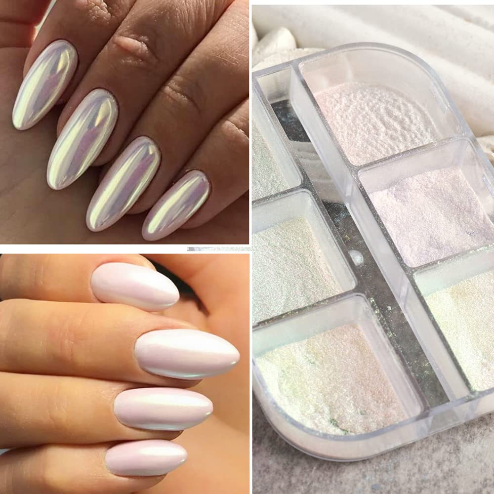 Puder Nail Effect Chrome Pearl Powder 6 Kolory BrokatPaznokcie Powder Lustro Puder Metaliczny do Sztuki Paznokci