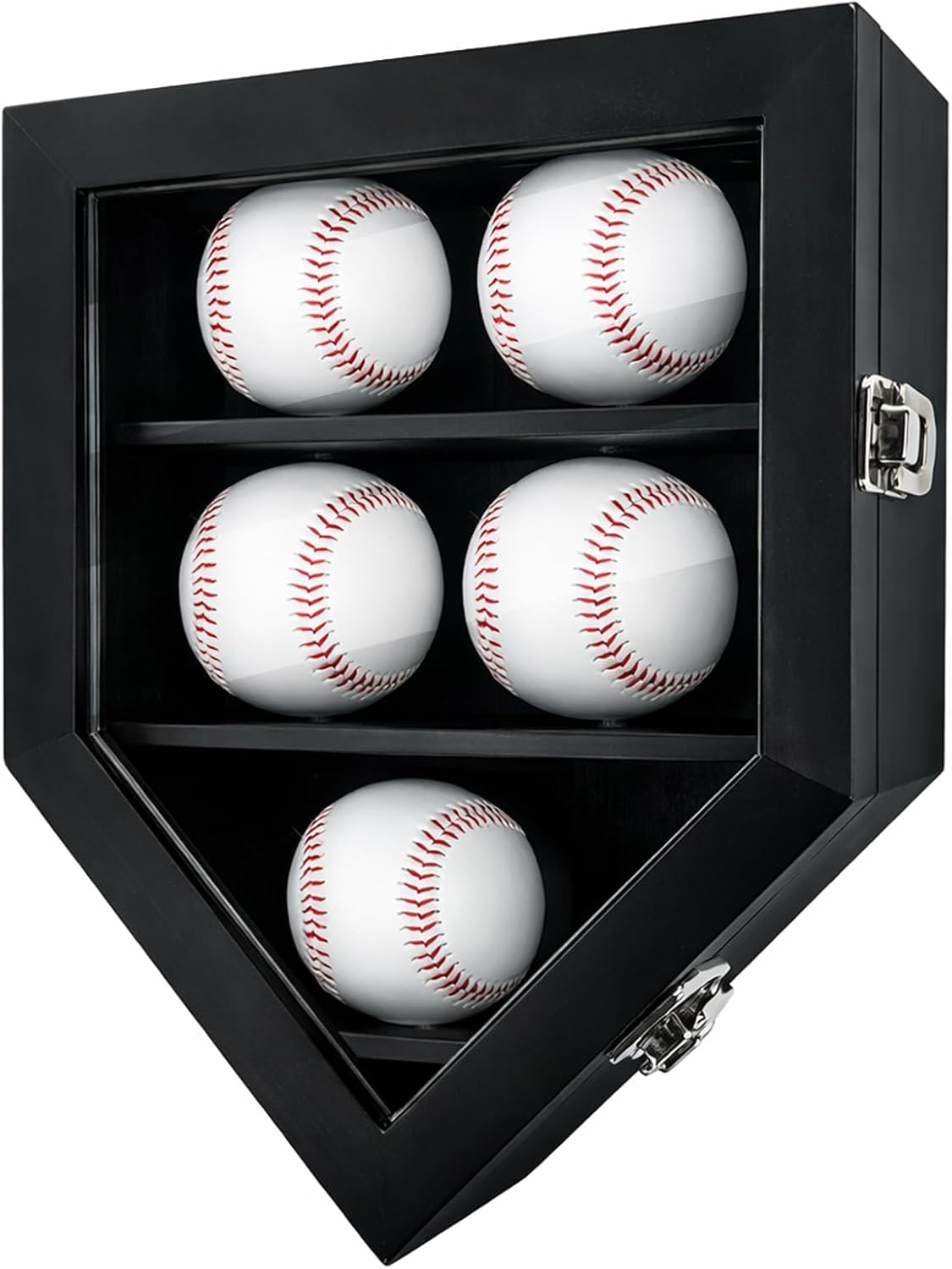 Baseball Display Case Baseball Holder with 16 Stands for Display Wall Mount UV Protected Clear Glass Door and Lock for Homerun Ball Memorabilia Signed Baseball Collector Autographed Baseballs