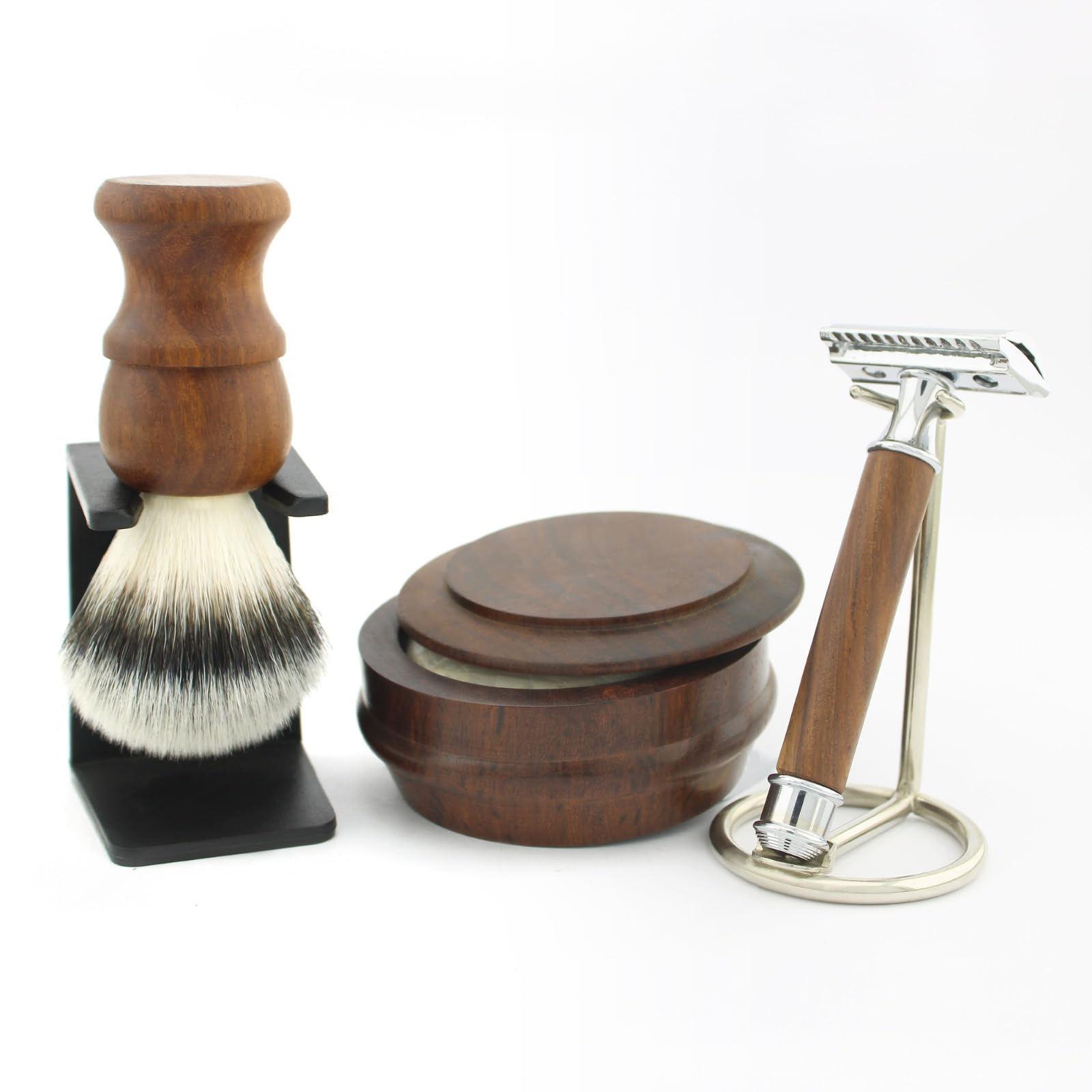 Haryali London Kit da barba Uomo, regalo uomo set da 6 pezzi include rasoio di sicurezza, Vegano Pennello da Barba, support rasoio barba, Sapone da barba, Ciotola Barba e porta pennello da barba