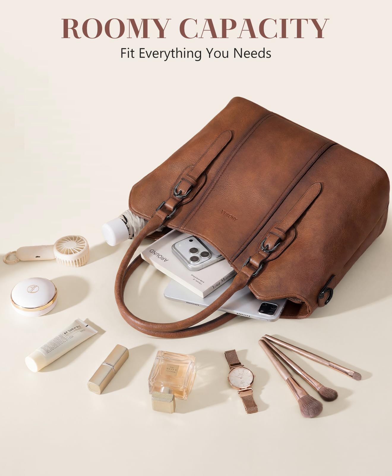 VASCHY Handtasche für Dame, Vegan Leder Hobo Taschen Top Griff Satchel Schulter Frauen Geldbörse Handtasche Geldbörse mit Crossbody Gitarrengurt