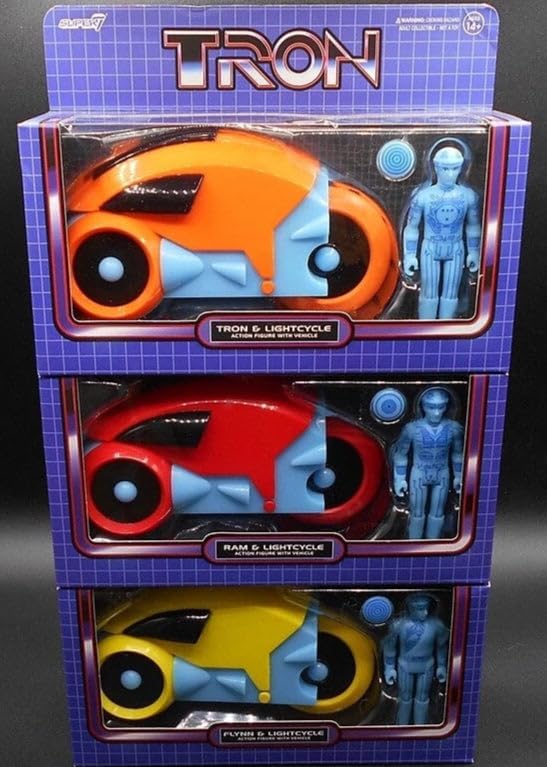 Theme Park Merchandise WDW Dis Parks Super 7 Reaction Figures Tron Lightcycle 3 Piece Set Red Yellow Orange