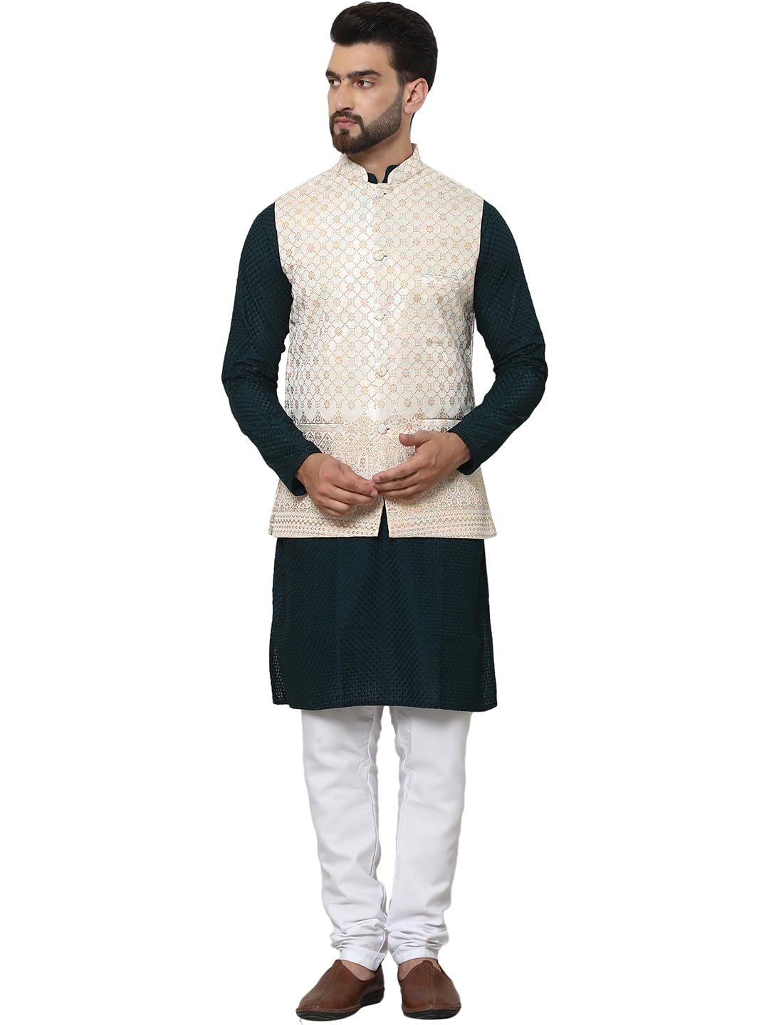 sojanya (Since 1958 Men's Pure Cotton Kurta and White Pyjama with Nehru Jacket-picture-51