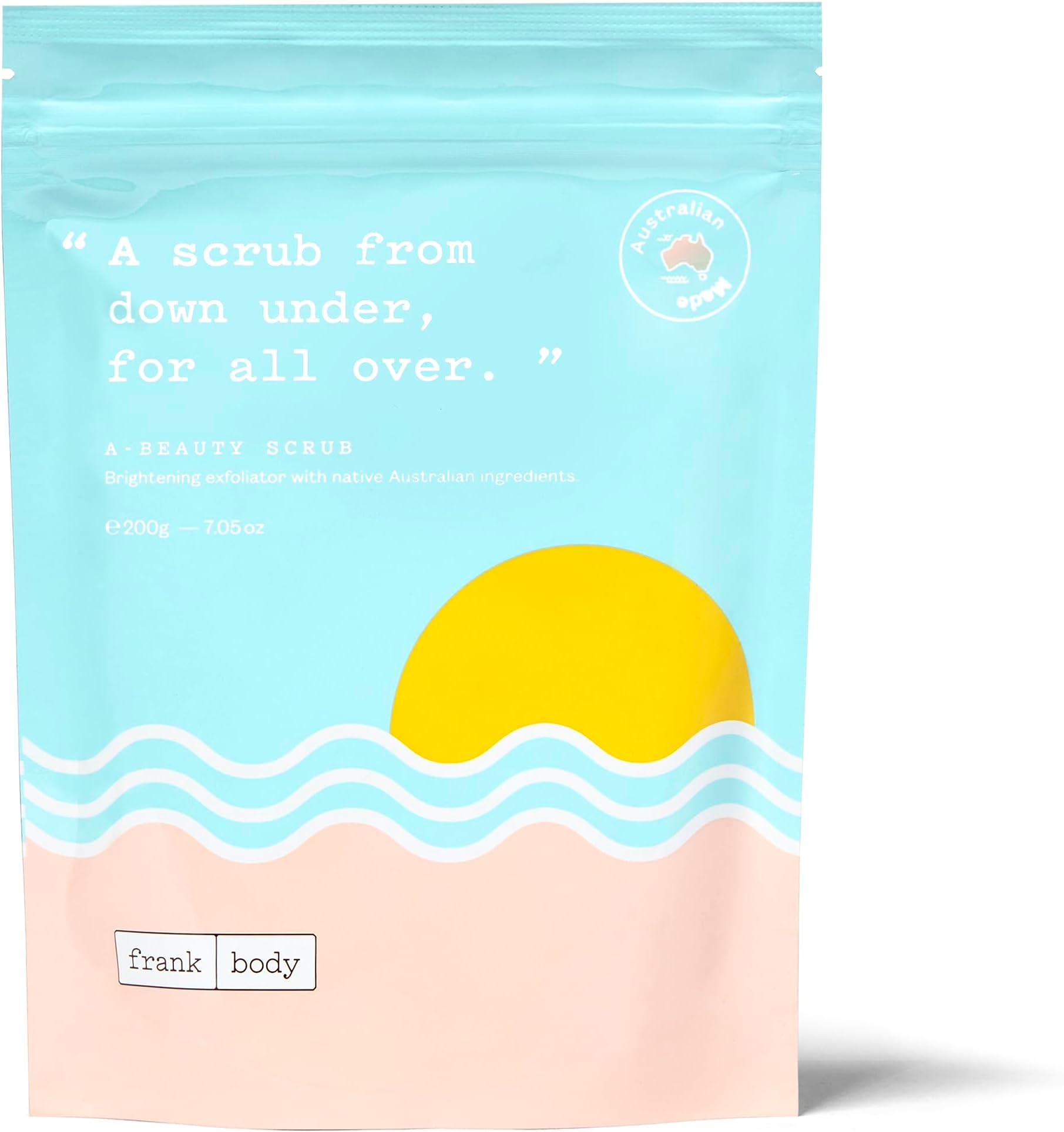 Frank Body A-Beauty Scrub | Natural, Vegan, Cruelty Free Exfoliating Body Scrub Brightens, Hydrates, and Nourishes with Macadamia Oil, Kakadu Plum, and Vitamins A, E, and D | 7.05 oz / 200 g