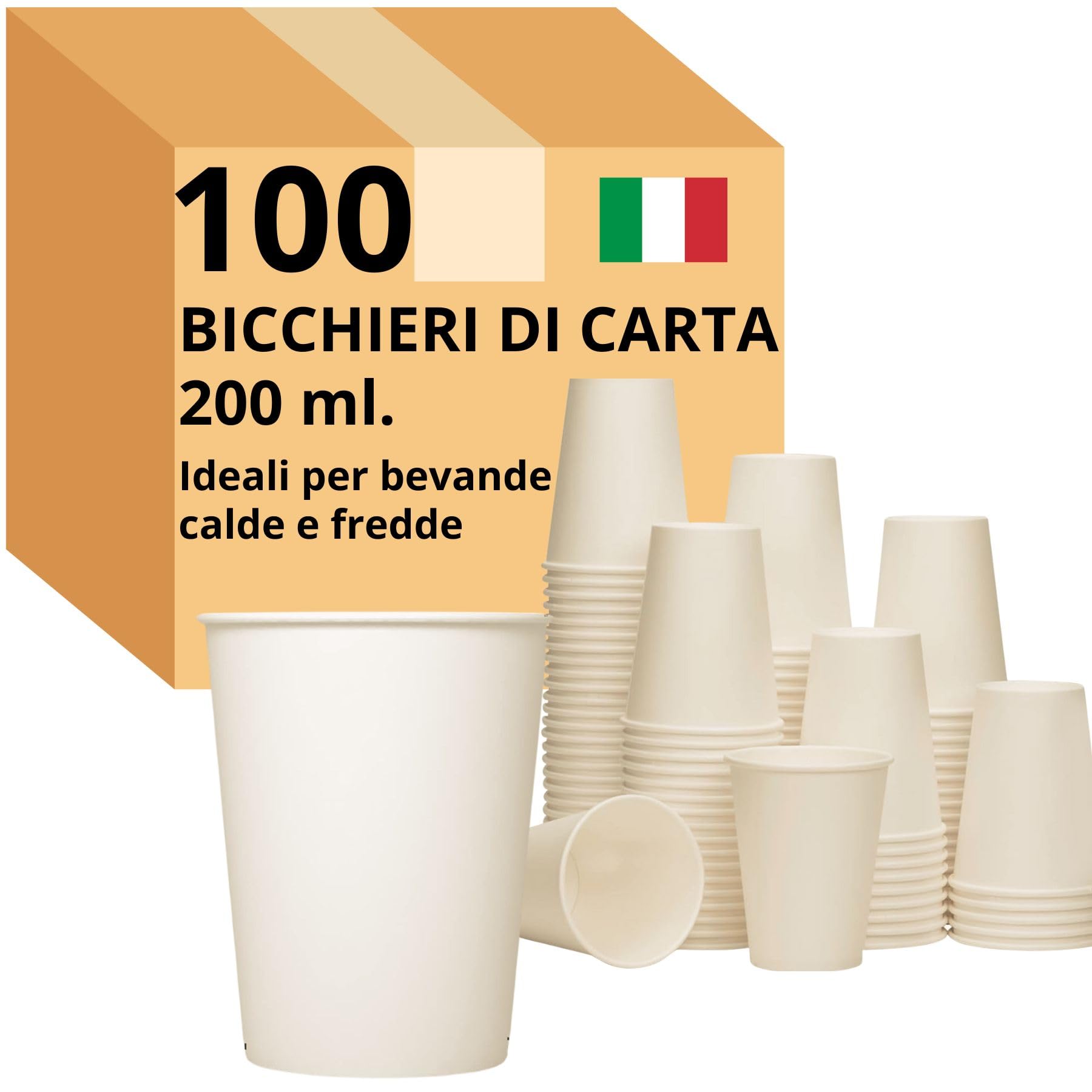 Easy8 100 Bicchieri Carta 200 ml, Bicchieri Usa e Getta, per Caffè, Acqua, Bevande Calde Fredde, Biodegradabili, Monouso, Grandi, Ecologici, Sostenibili