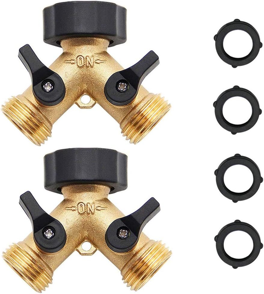 Twinkle Star 2 Pack Garden Hose Splitter 2 Way, Heavy Duty Brass Connector Tap Splitter, Y Connector Brass Garden Hose Adapter with 2 Valves : Patio, Lawn & Garden
