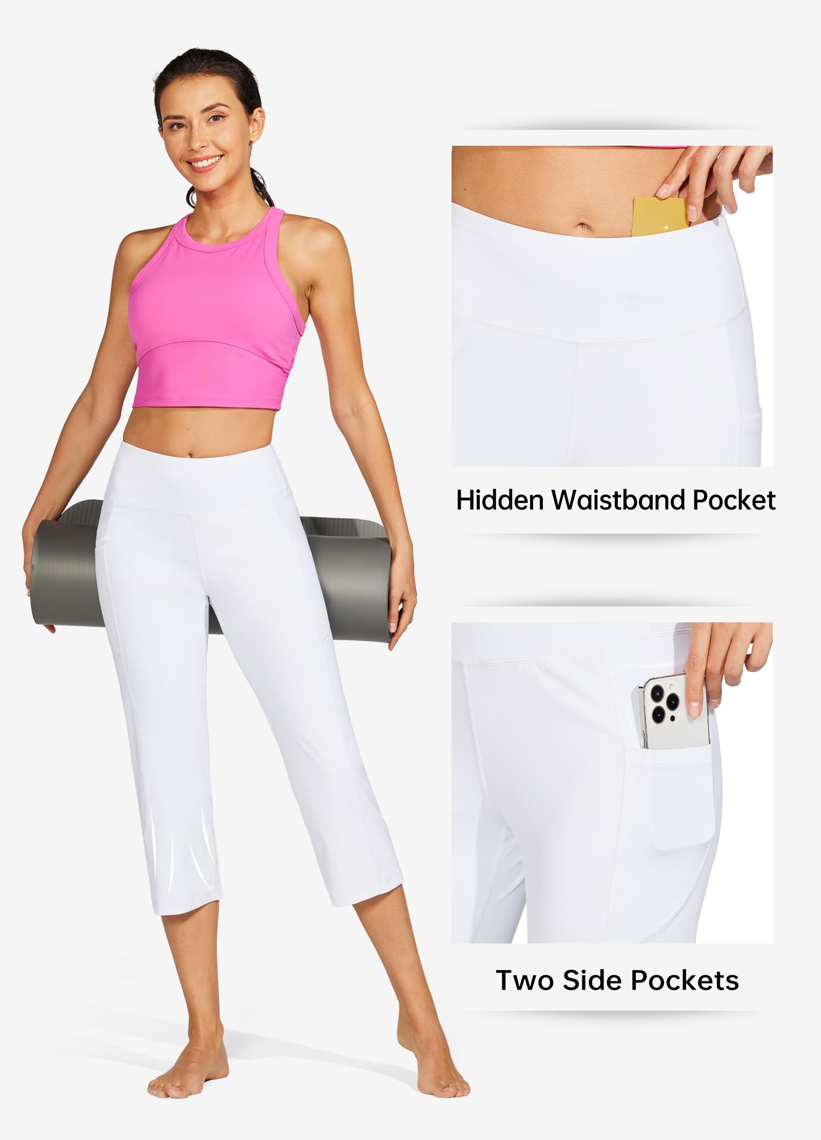 Willit Pantacourt de yoga taille haute pour femme - Legging court jambe droite - Capris d'entraînement athlétique - 53,3 cm