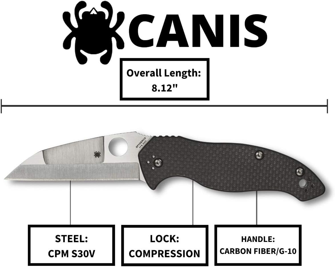 Spyderco Canis Knife with 3.43" CPM S30V Stainless Steel Blade and Carbon Fiber G-10 Laminate Handle - PlainEdge - C248CFP