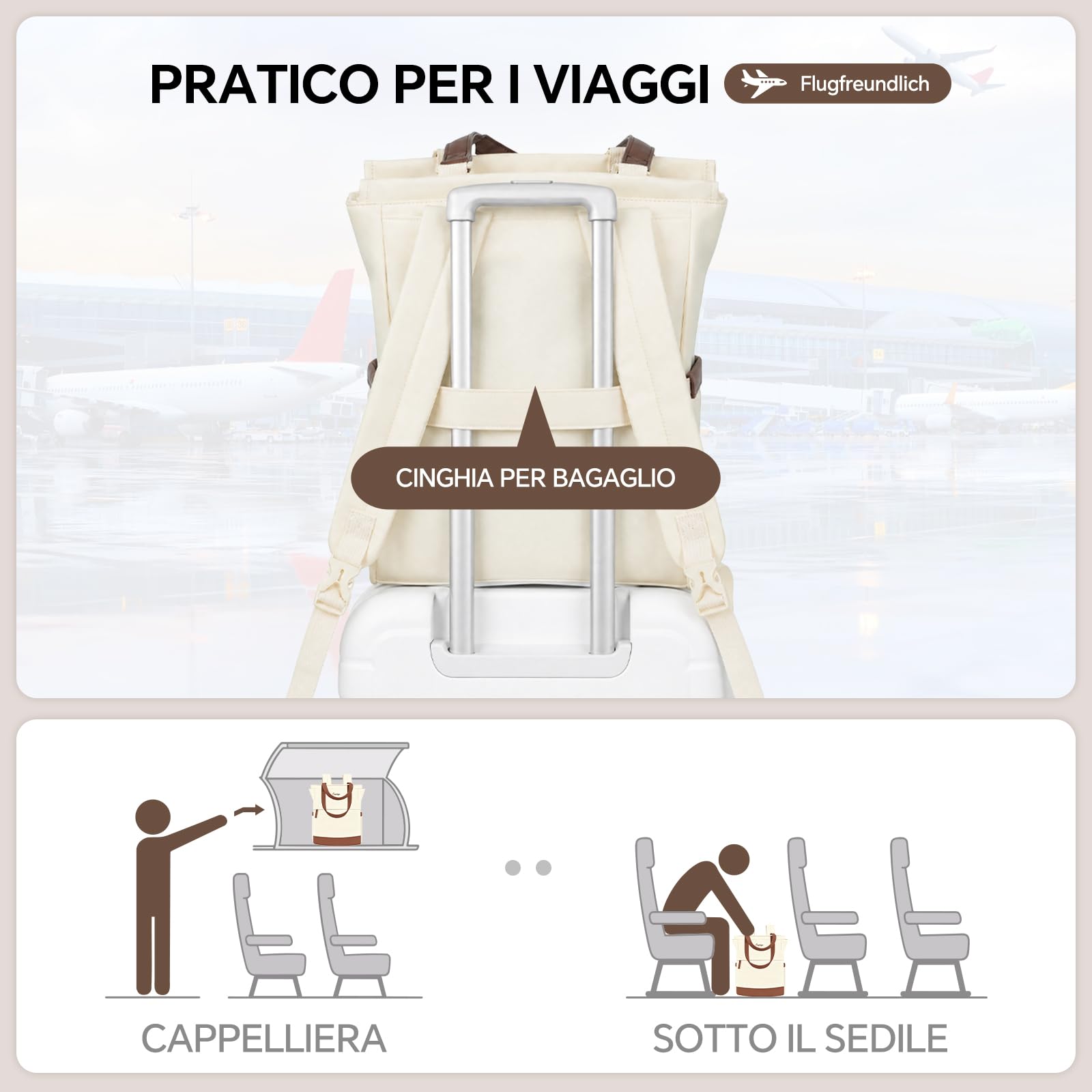 EMPSIGN Zaino 3 in 1 Convertibile Donna, Borsa Tote 15,6 Pollici Multiuso
