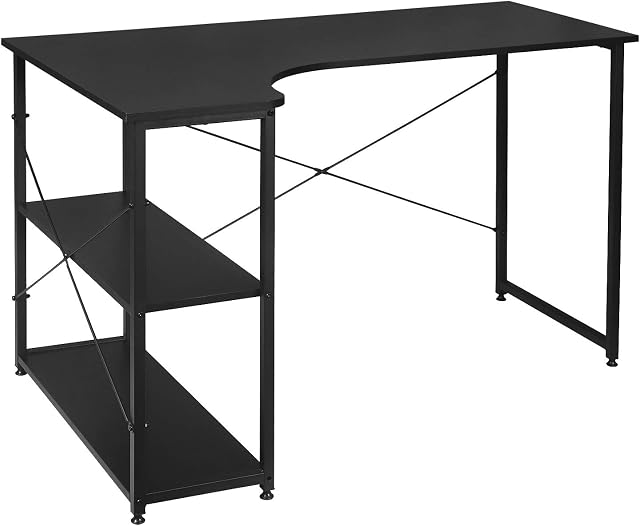 EUGAD Computer Desk with Shelves L Shape PC Laptop Desktop Workstation Study Table Home Office Corner Work Table 120x74x71.5cm Black