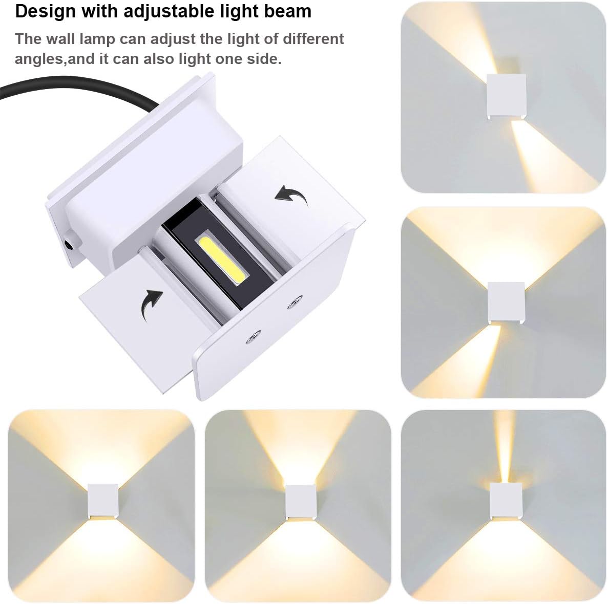 Kawell 12W Modern LED Wall Sconce Adjustable Beam Angle Waterproof IP65 Aluminum Wall Light Indoor Outdoor for Bathroom Living Room Bedroom Hallway Corridor Stairs, White 3000K
