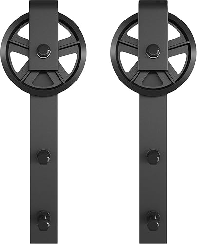 Miniatura 3 de SMARTSTANDARD Perchas de hardware para puerta corrediza de granero, 2 piezas (negro) (perchas de ruedas grandes)