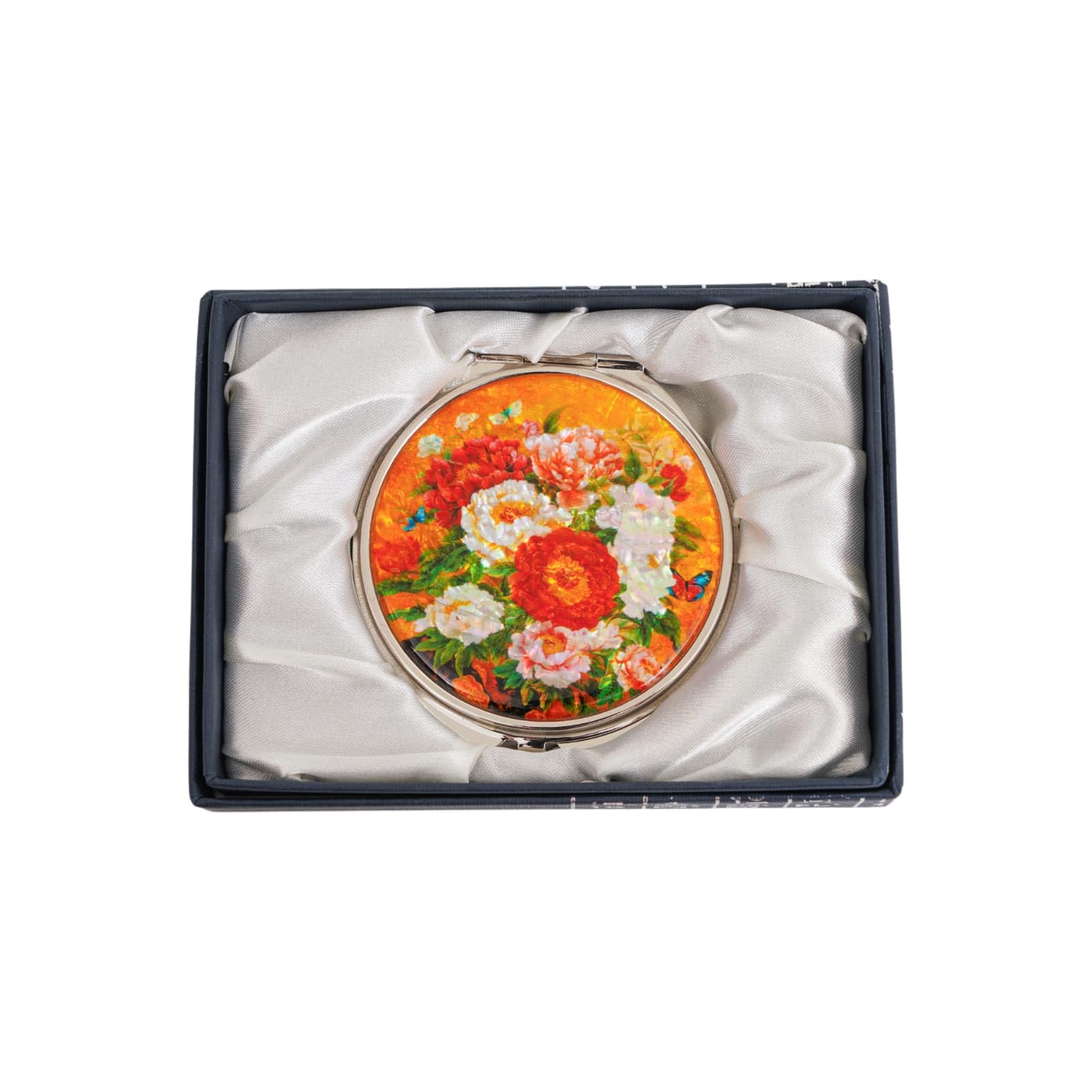 February Mountain Mother of Pearl Compact Mirror – Dual Magnification Gift for Women, Mom, Sister – Birthday or Christmas Idea (1, Golden Peony)