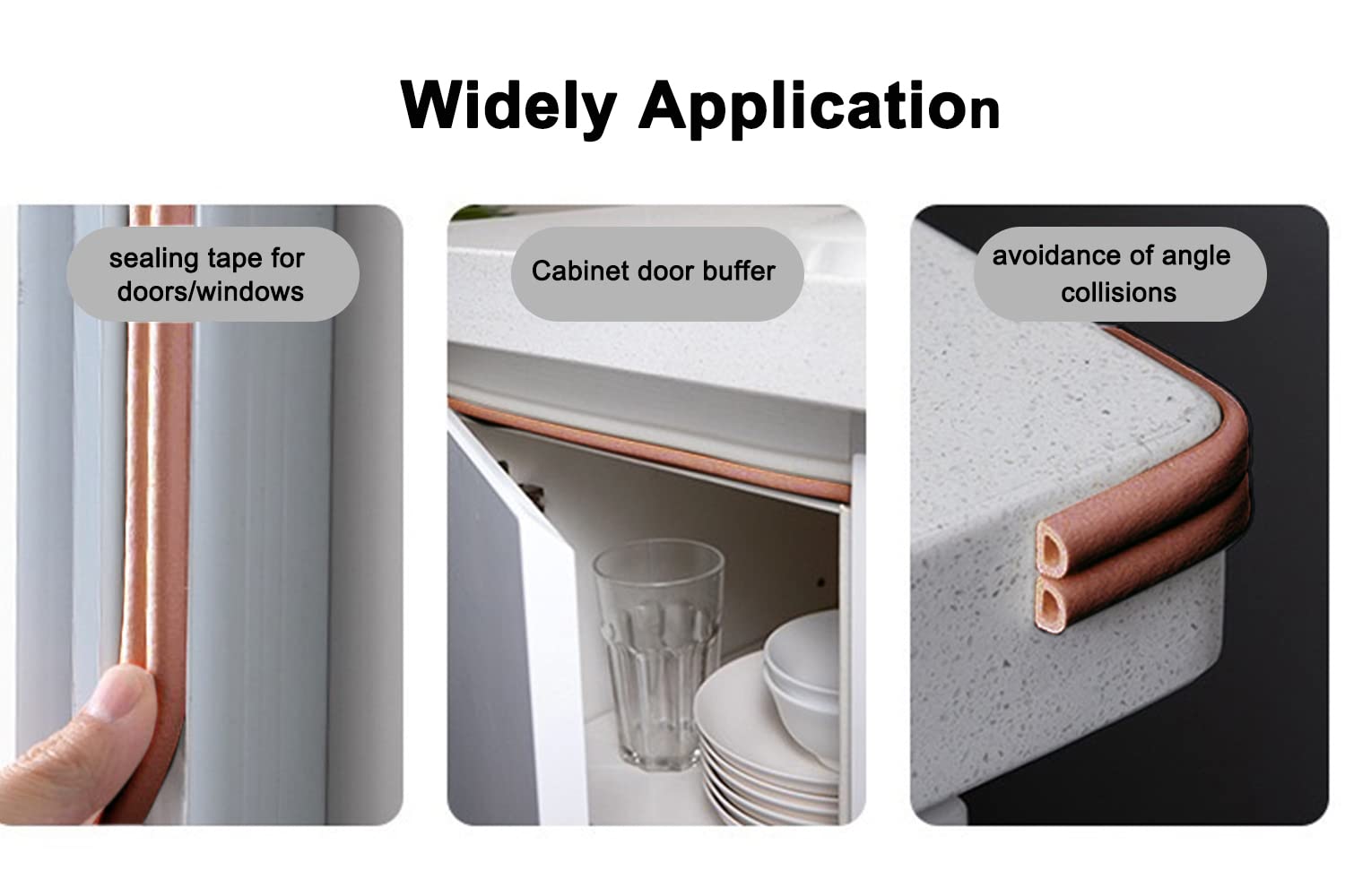 Cinta de sellado autoadhesiva para puertas, junta de puerta de perfil D, junta de goma, aislamiento acústico, hendiduras para ventanas para puertas, topes de aire y ventanas (marrón-D-9x6-10 m)