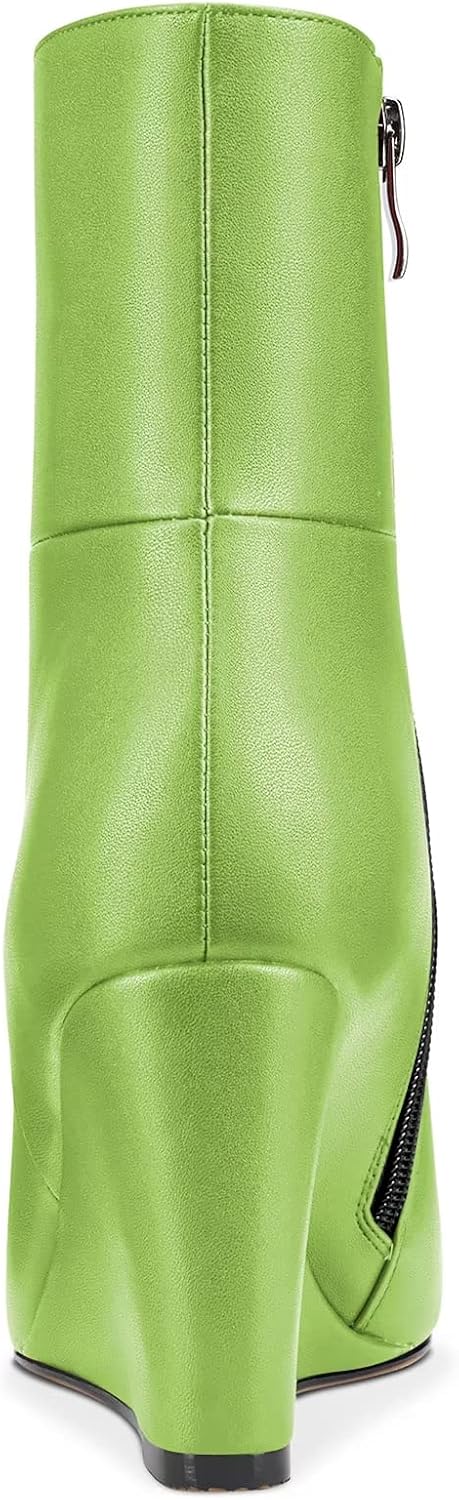HDEUOLM Women High Wedge Heel Pointed Toe Ankle Boots Short Bootie Zipper Sexy Dress 3.3 Inches Heels Shoes