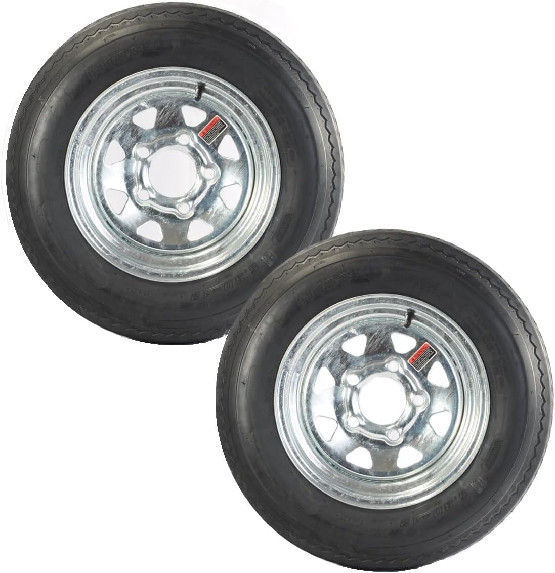 eCustomrim 2-Pack Trailer Tire Rim 5.30-12 12 in. Load Range C 5 Lug Galvanized Spoke Wheel - 2 Year Warranty w/Roadside