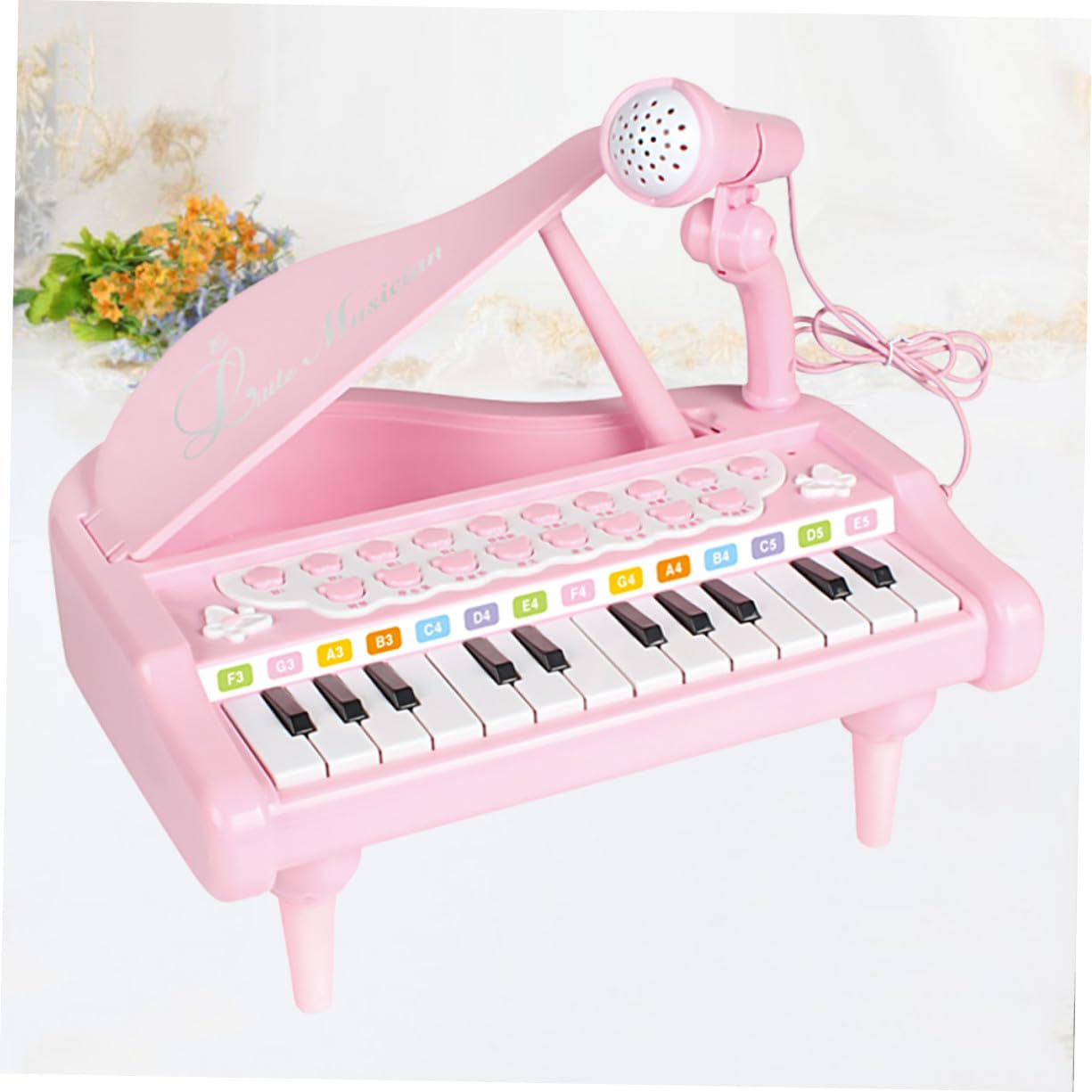 Pianola Elettronica Multifunzione con Microfono, 1 Pezzo | Plastica Rosa, Volume Regolabile, Giocattolo Educativo per Ragazzo Ragazza e Ragazzi