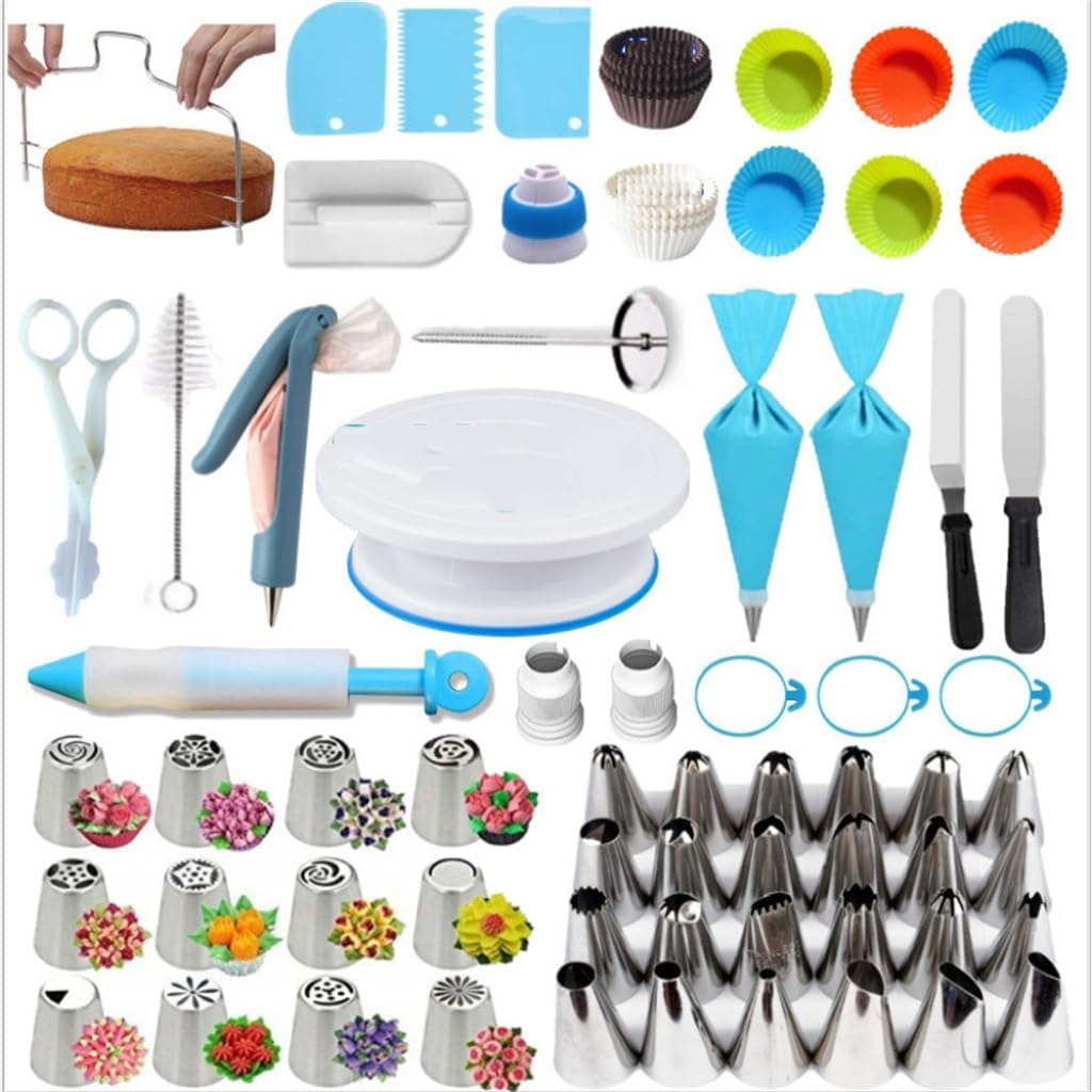 242 Piece Cake Turntable Set Large Flower Mouth Layerer Flower Pen Cake Baking Set