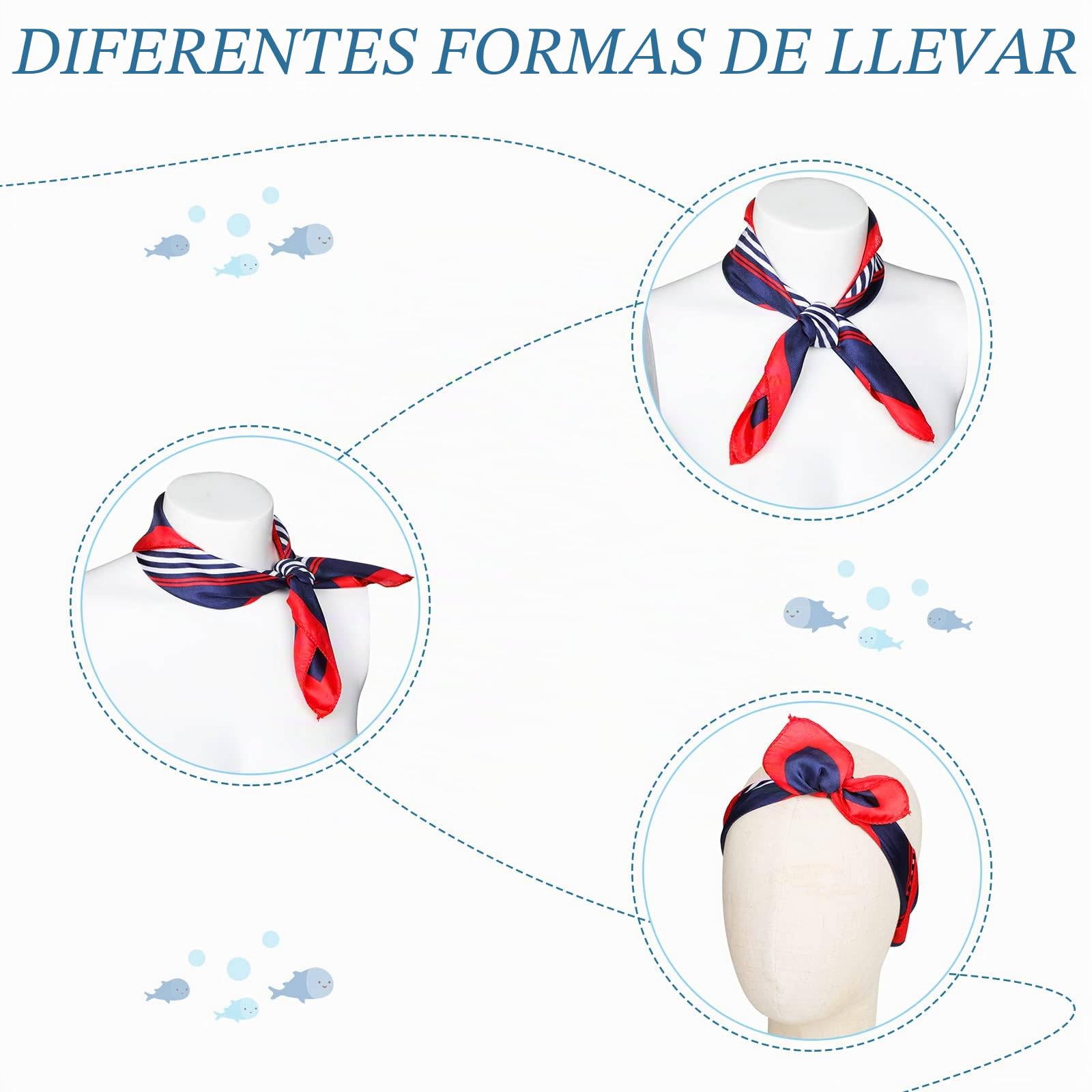 Hicarer 24 Bufandas Cuadradas de Seda Imitada Pañuelo de Cuello de Marinero Náutico Rojo Blanco y Azul para Azafata Mujer