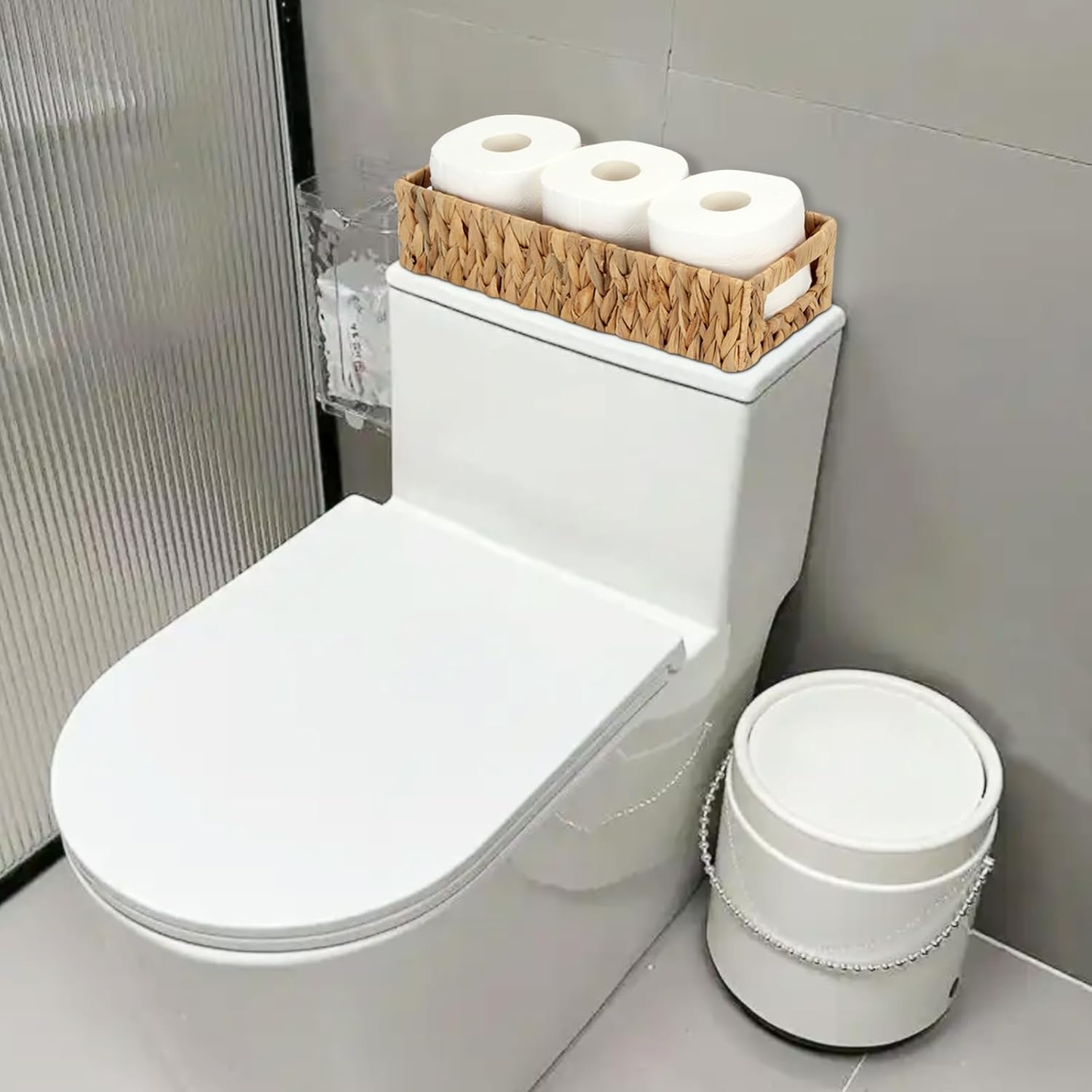 Wicker Storage Basket Nesting Small Wicker Basket, Water Hyacinth Toilet Paper Baskets for Storage, Bathroom Organizer Toilet Paper Holders for Organizing Pantry Bathroom Toilet Tank, 2 Pack