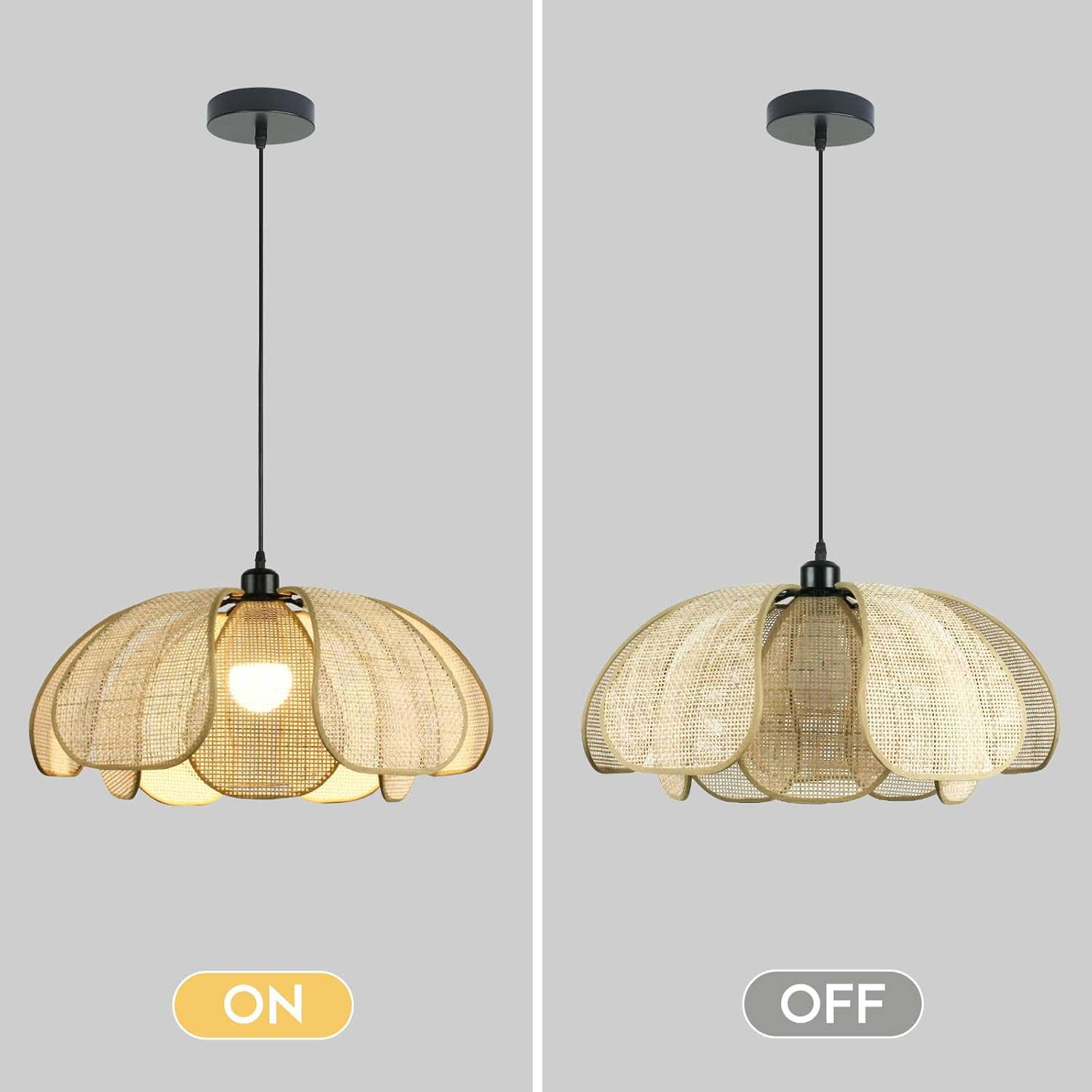 Rattan Pendant light Boho Dining Room Light, Wabi Sabi Style Rattan Woven lamp, Bohemian Style Log-Colored Beige lamp. Suitable for Dining Rooms, bedrooms, Tea Houses, Kitchen Island, and Hotels.