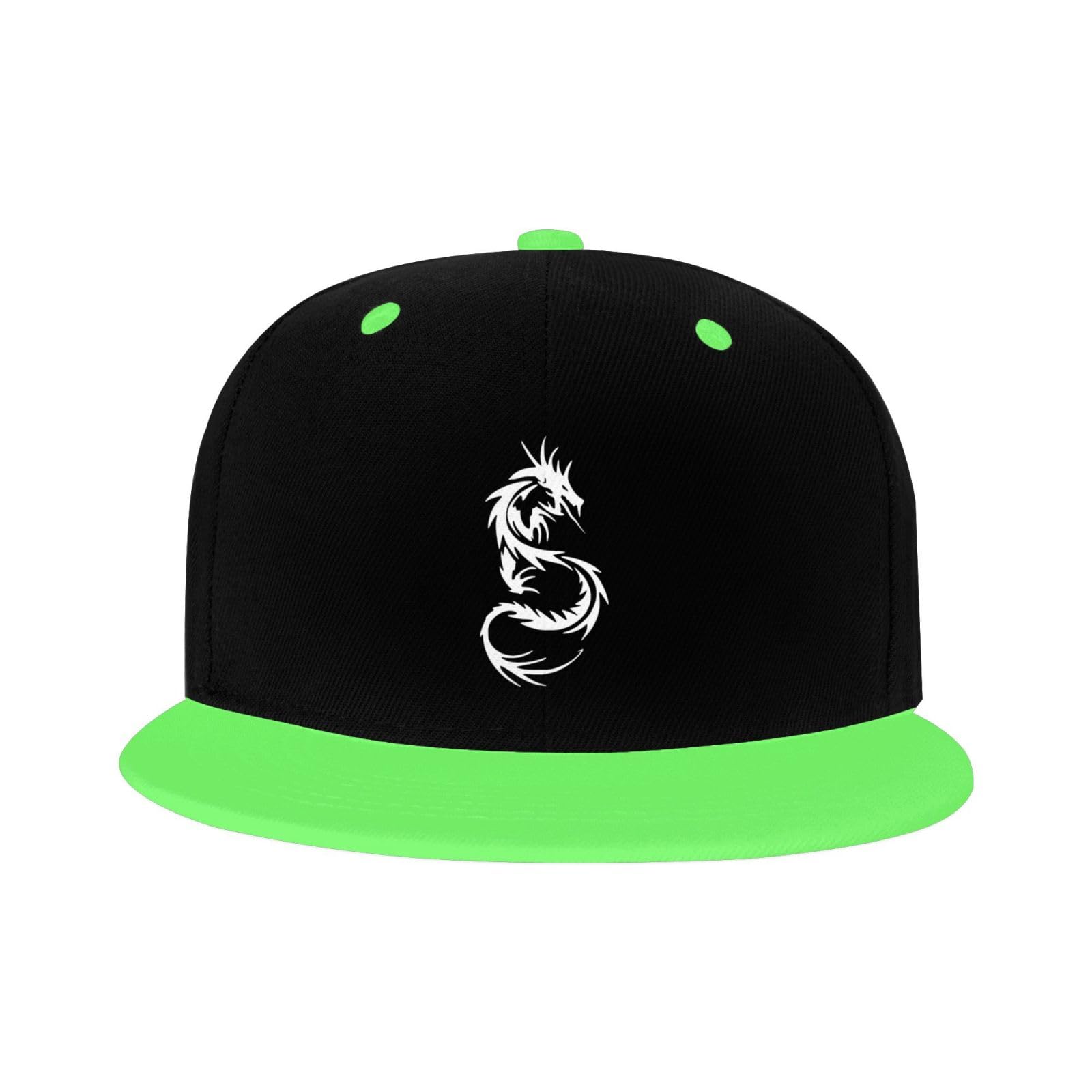 NMNRRPTLS Dragon Silhouette Flat Bill Hat Kids Fashion Hip Hop Style Contrast Color Flat Bill Hat Green