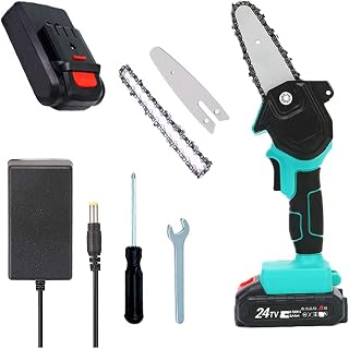 Mini motosierra de 4 pulgadas sin cable, motosierra eléctrica portátil de 24 V, tijeras de poda, motosierra para corte de madera, color negro 24 V