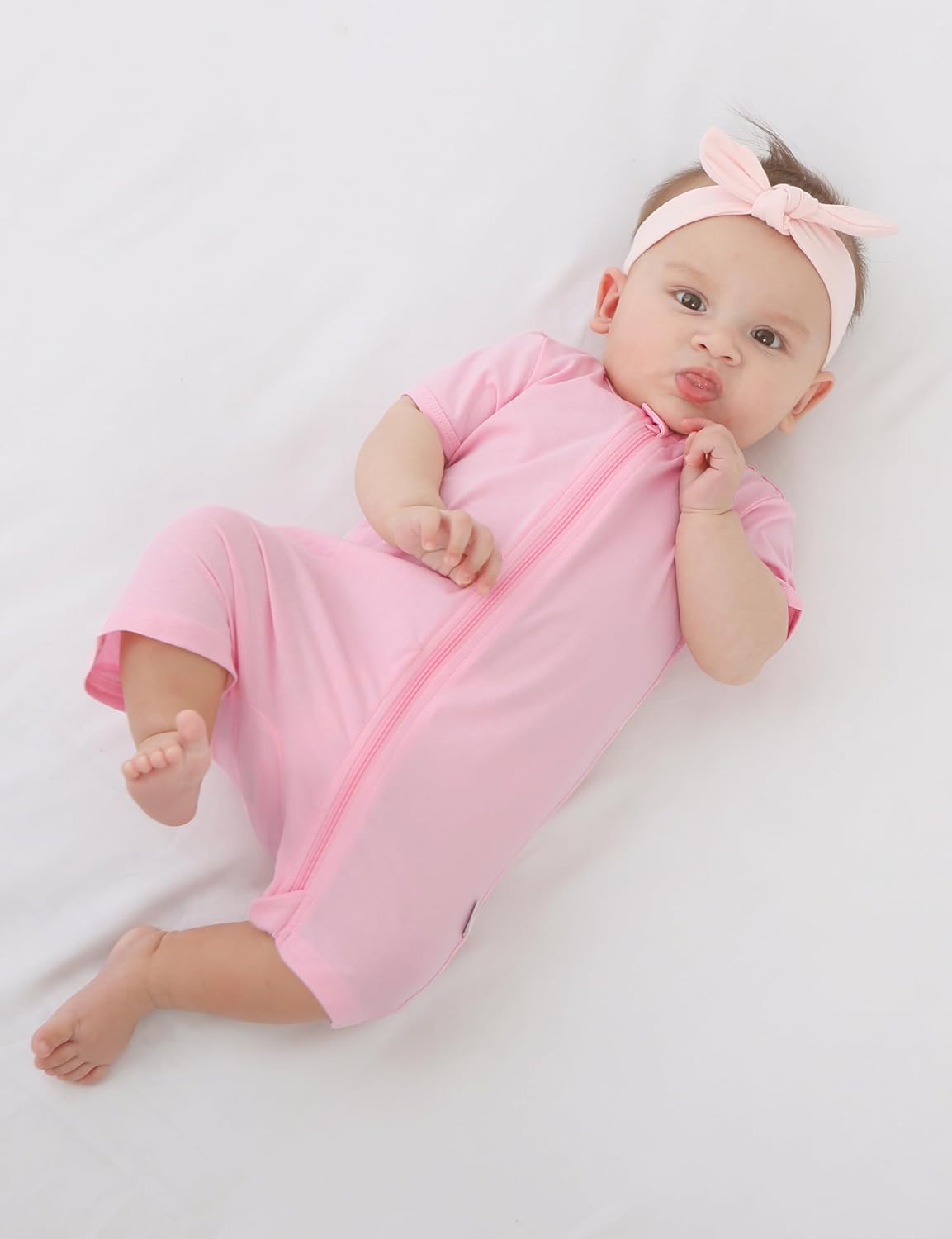 Jimonda Baby Rompers Cotton Baby Boys Baby Girls Short Sleeve Sleepers Pjs Two Way Zipper One-piece Neutral Sleep and Play - Image 6