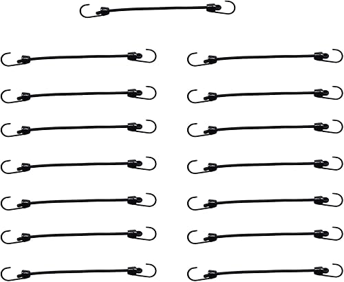 Joneaz Mini cuerda elástica con ganchos de 6 pulgadas, recubierto de plástico, sin extremo de gancho afilado, 15 piezas