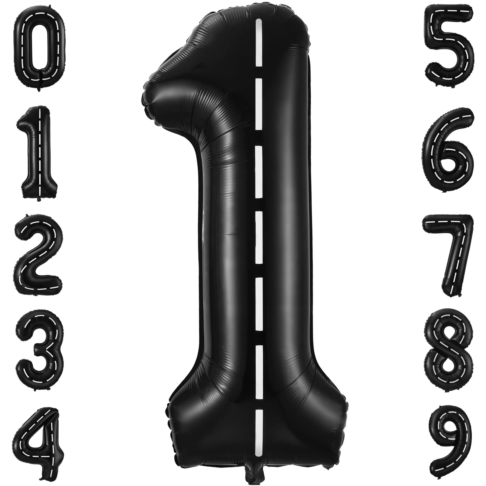 Race Car Number 1 Balloons, 40 Inch Birthday Balloons, Two Fast Balloon Race Track Black 1 Balloon Number for Car Theme Party