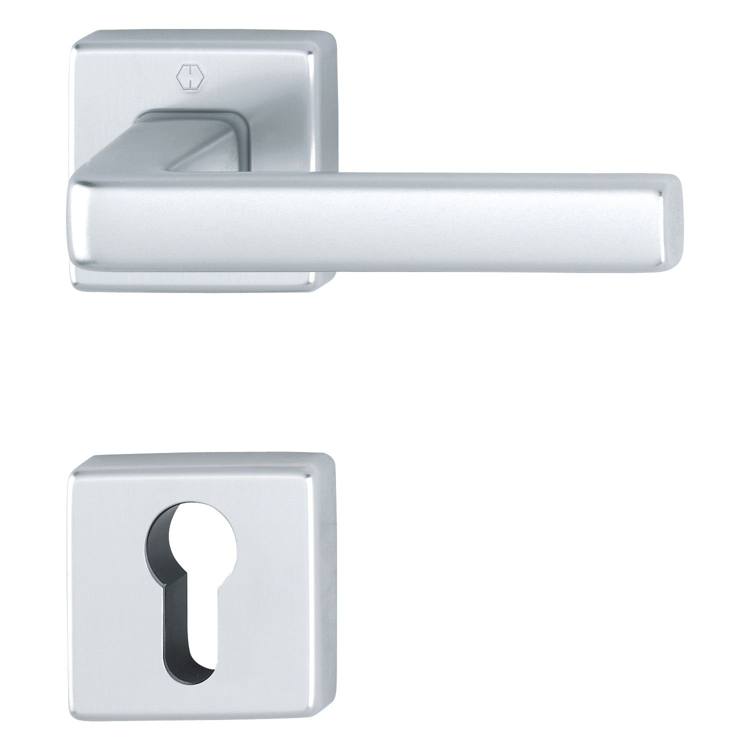 Dublin Handle Set on Rosette Square PZ, Aluminium Silver Anodised