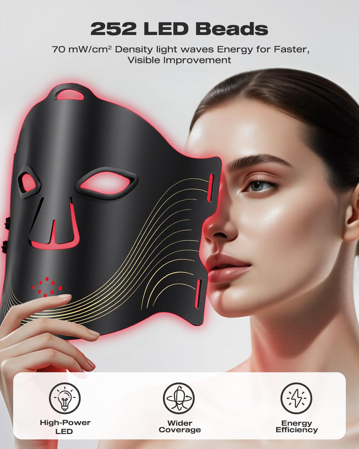 Maschera per la terapia del viso a luce rossa, maschera per la pelle del viso a LED, ricaricabile, telecomando e timer regolabile, design con display digitale, per la cura della pelle domestica